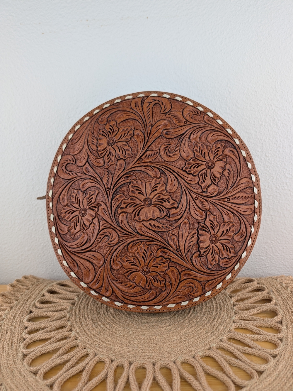 Sterling Kreek Hand-Tooled Brown Leather Canteen Crossbody Bag Western Floral